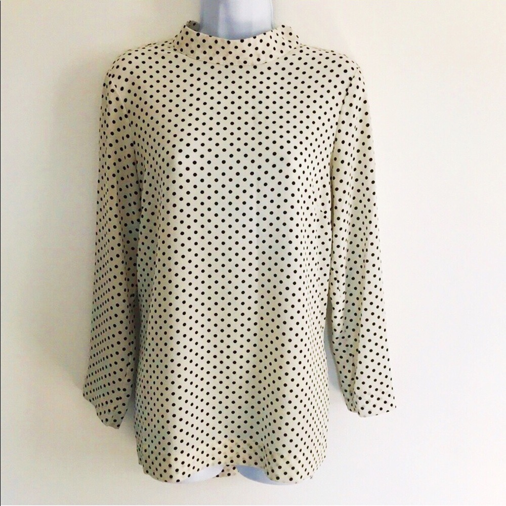 H&M Polka Dot 3/4 Sleeve Blouse 10 Black White